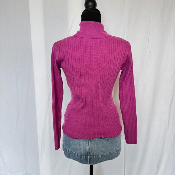 2000s Fuchsia Cableknit Turtleneck Sweater \ Y2K Sweater - Picture 5 of 6